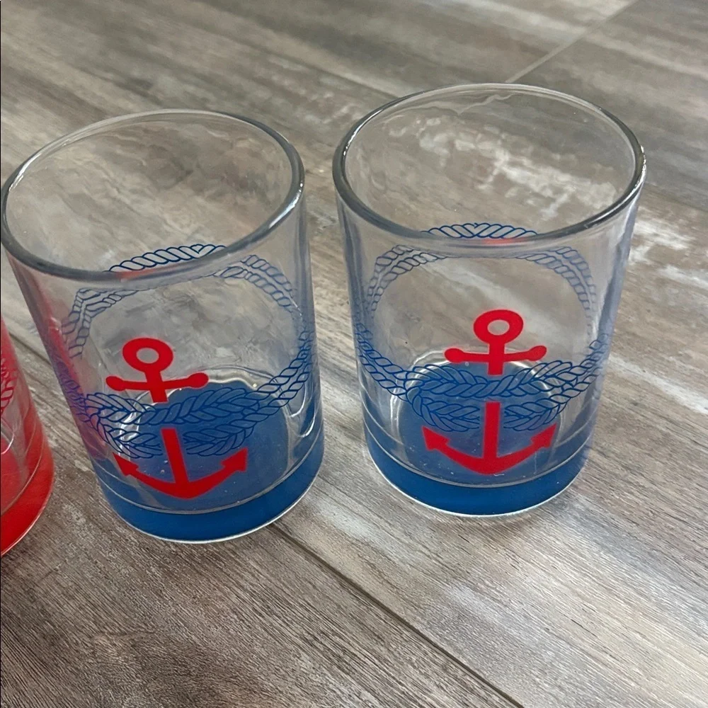 Red and blue nautical rope knotted glasses set 4
